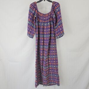 Beautiful Aztec Embroidered Vintage Purple Multicolor Off The Shoulder Dress M/L
